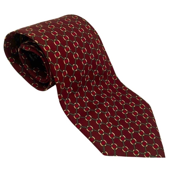 BURBERRY • Burgundy Western Rope Equestrian Silk Classic Tie Made In Italy - Picture 5 of 9